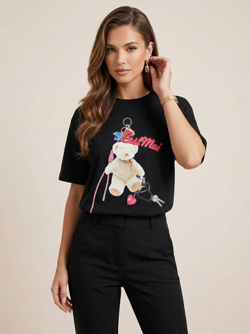 Front Bear Print Cotton T-Shirt
