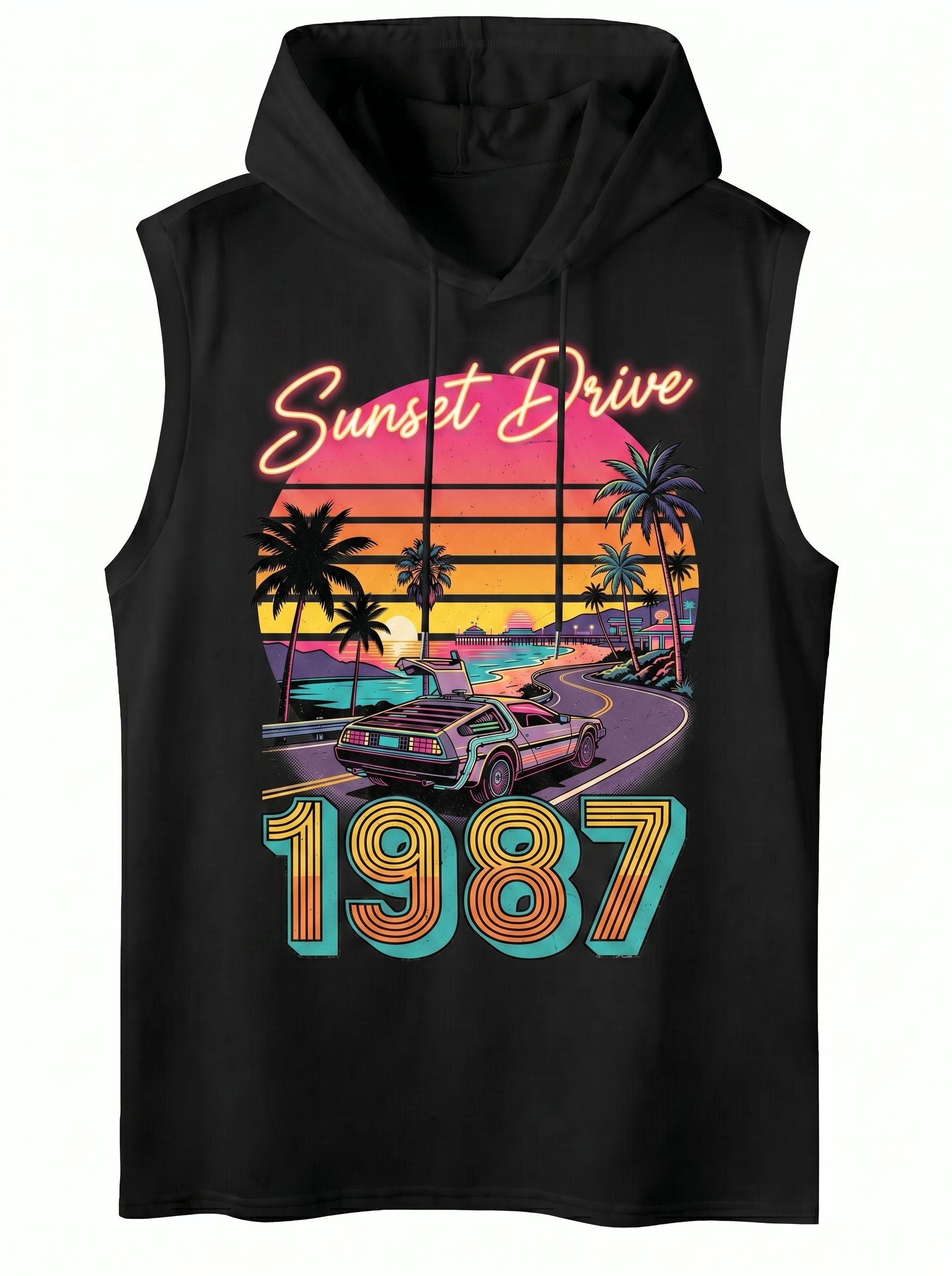 Retro Graphic Hooded Sleeveless Tank Top