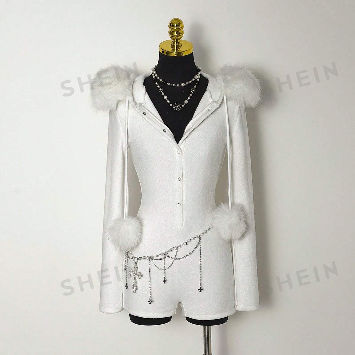 Faux Fur Hooded Romper Playsuit