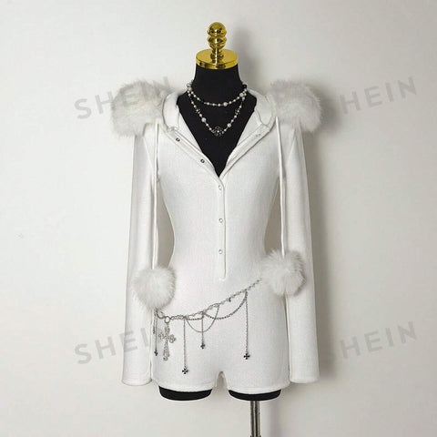 Faux Fur Hooded Romper Playsuit