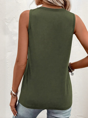 Buttoned V Neck Pocket Tank Top
