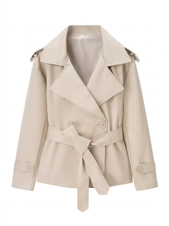 Cropped Belted Faux Leather Trench Coat