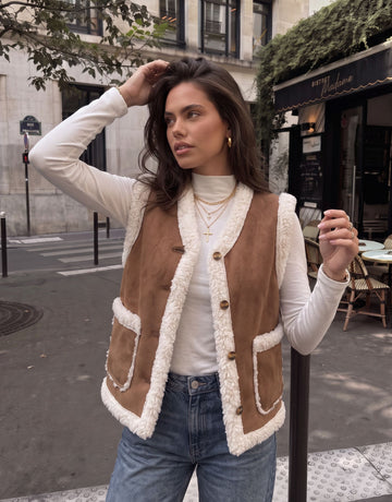 Cozy Faux Suede Sherpa Vest