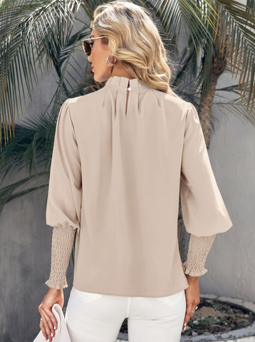 Elegant Pleated Smocked Cuff Blouse