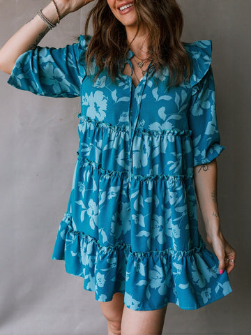 Floral Print Keyhole Neck Mini Dress