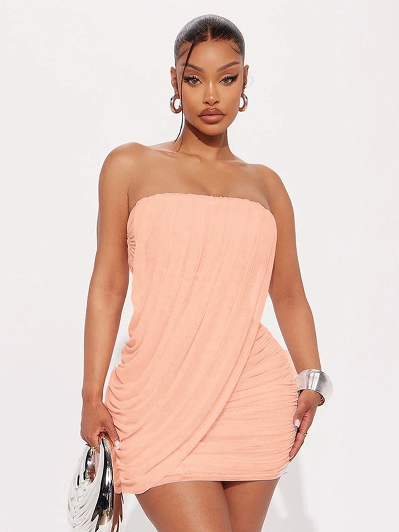 Draped Strapless Ruched Mini Dress