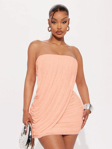 Draped Strapless Ruched Mini Dress