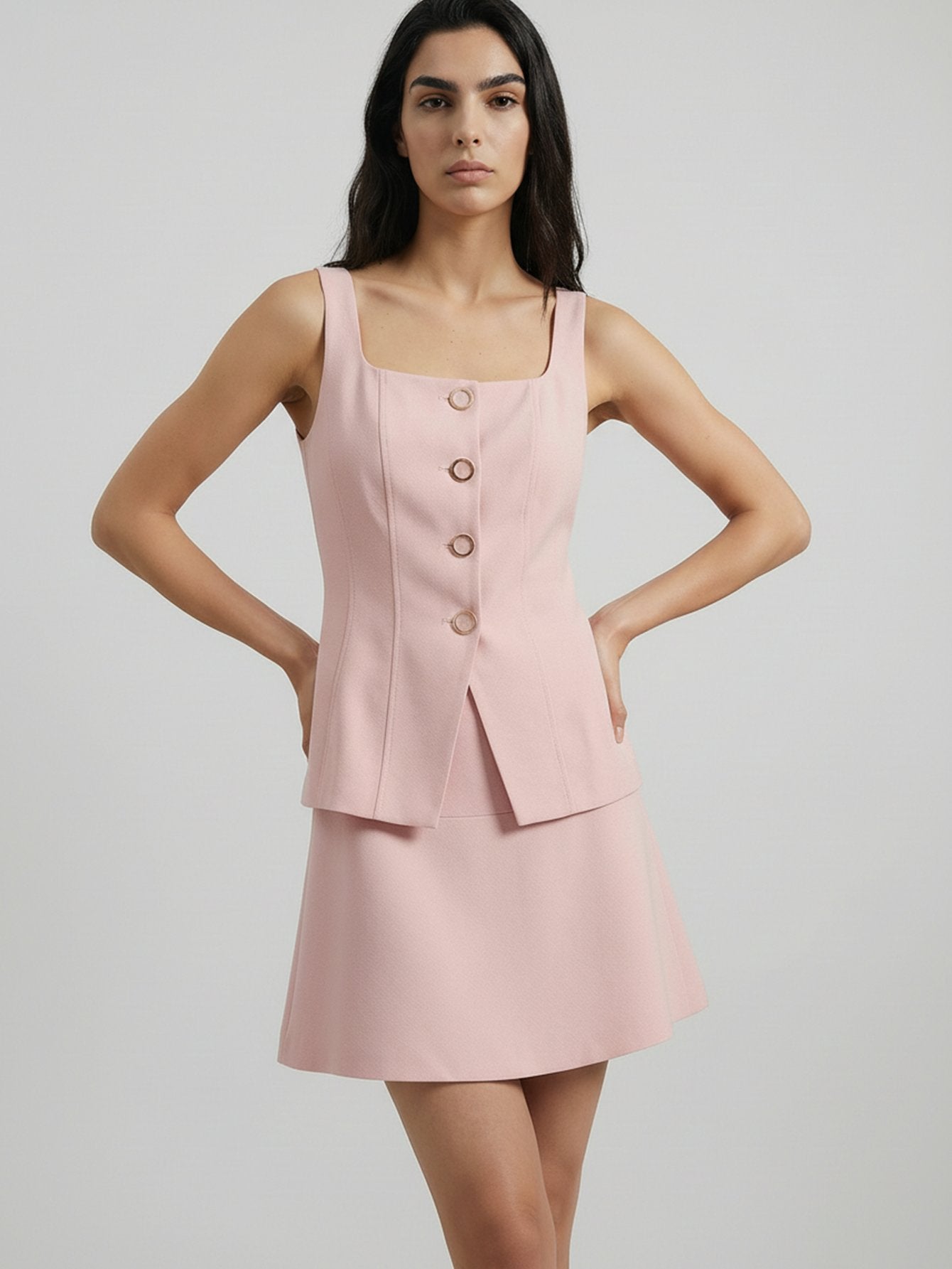 SAÏA Square Neck Ring-Button Elegant Tank-Pink