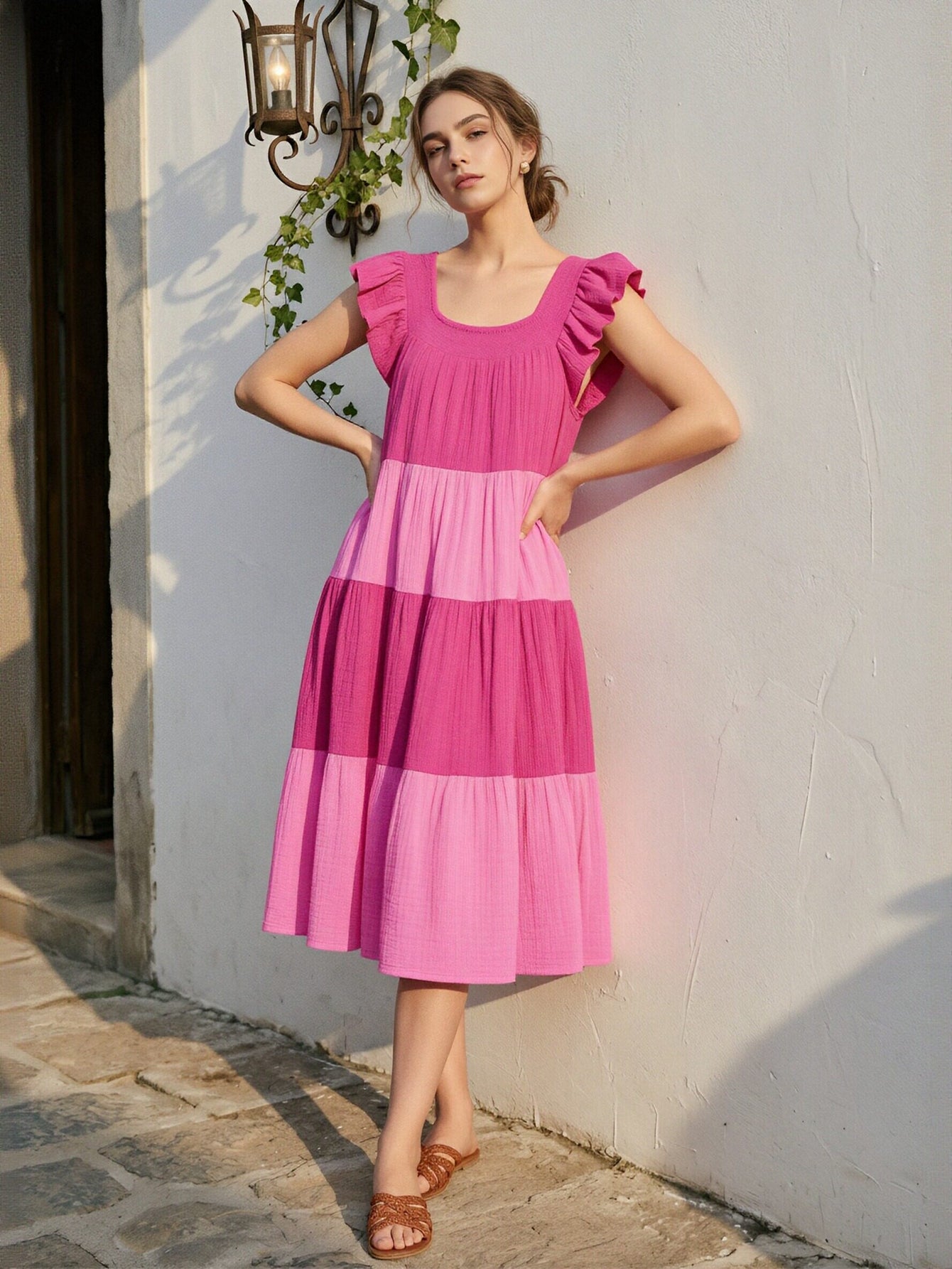 Tiered Cotton Ruffle Midi Dress