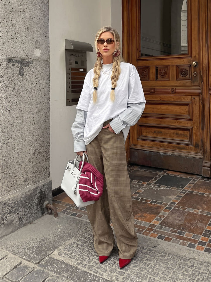 High Waisted Plaid Wide Leg Trousers