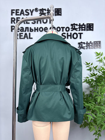 Cropped Belted Double Breasted Trench Coat