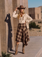High Waisted Plaid Asymmetric Midi Skirt