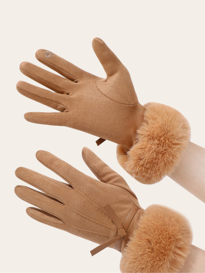 Faux Fur Trim Suede Gloves