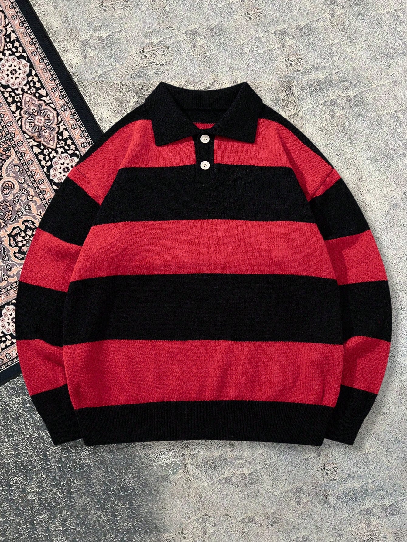 Oversized Striped Polo Collar Sweater
