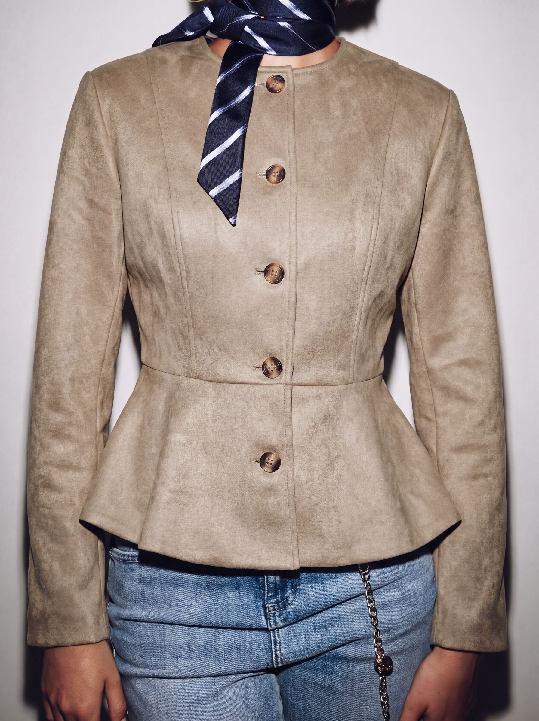 Fitted Peplum Faux Suede Jacket