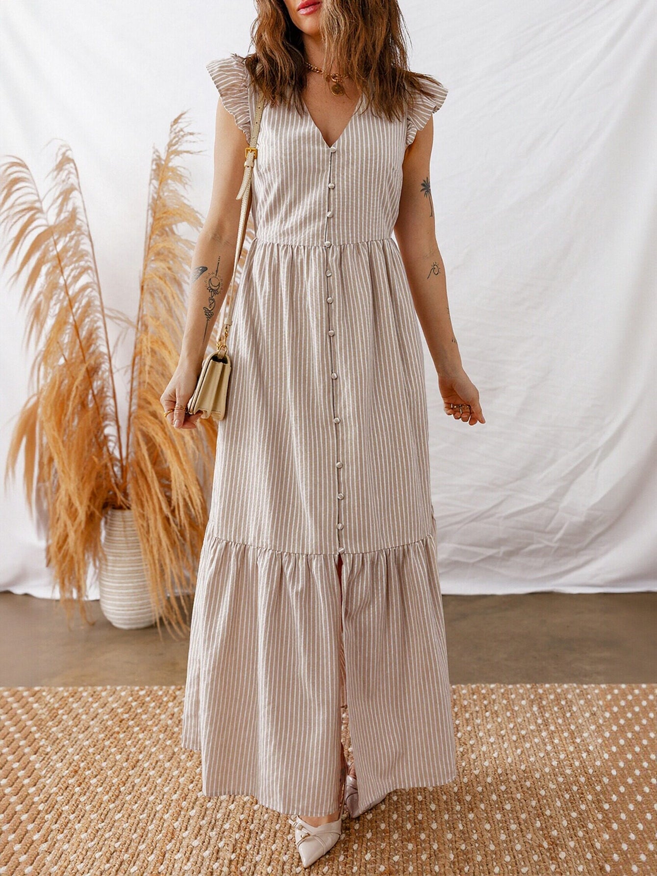 Tiered Asymmetric Slit Maxi Dress