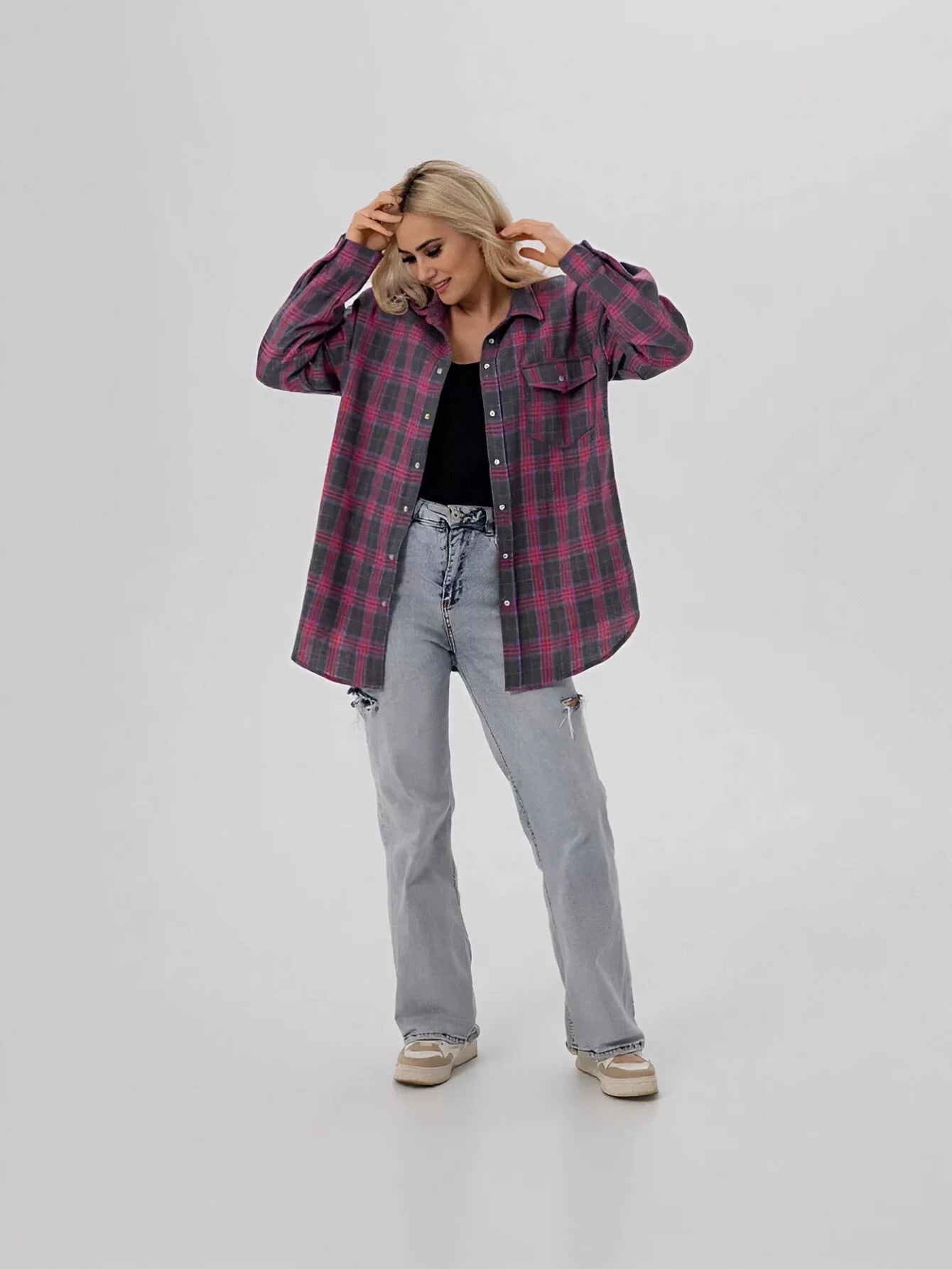 Oversized Plaid Button Up Shirt