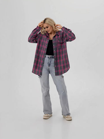 Oversized Plaid Button Up Shirt