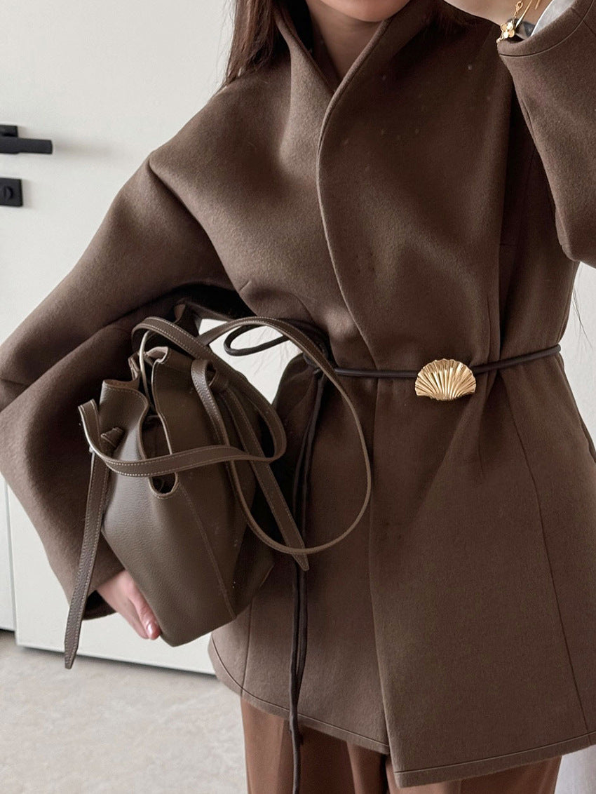 Oversized Wool Blend Wrap Coat