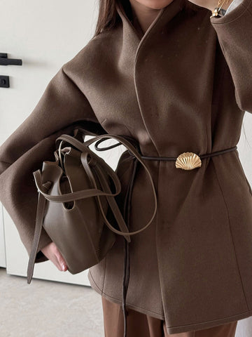 Oversized Wool Blend Wrap Coat