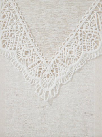 Elegant Lace Trim V Neck Tee