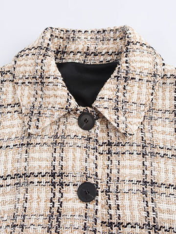 Classic Plaid Cropped Tweed Jacket