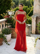 Halter Neck Sheer Panel Elegant Maxi Dress