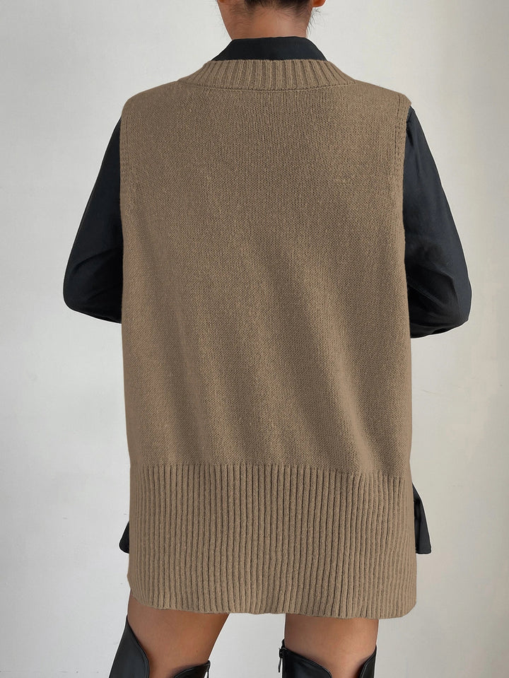 Oversized V Neck Knit Sweater Vest