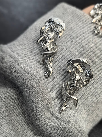 Abstract Liquid Silver Statement Stud Earrings