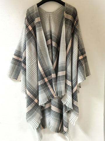 Cozy Plaid Open Front Shawl Scarf