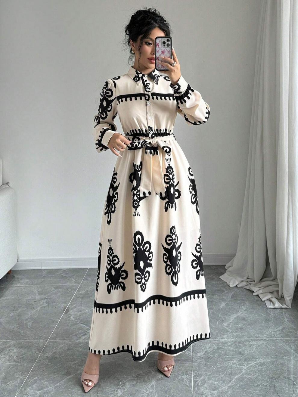 Boho Printed Belted Maxi Dress