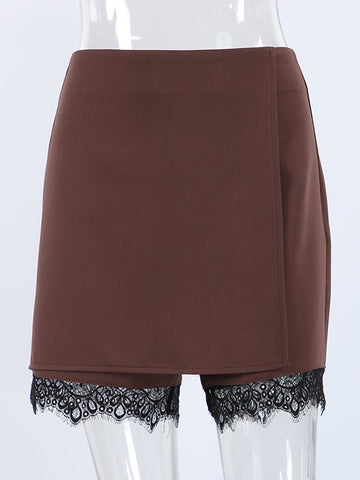 High Waisted Lace Trim Skort