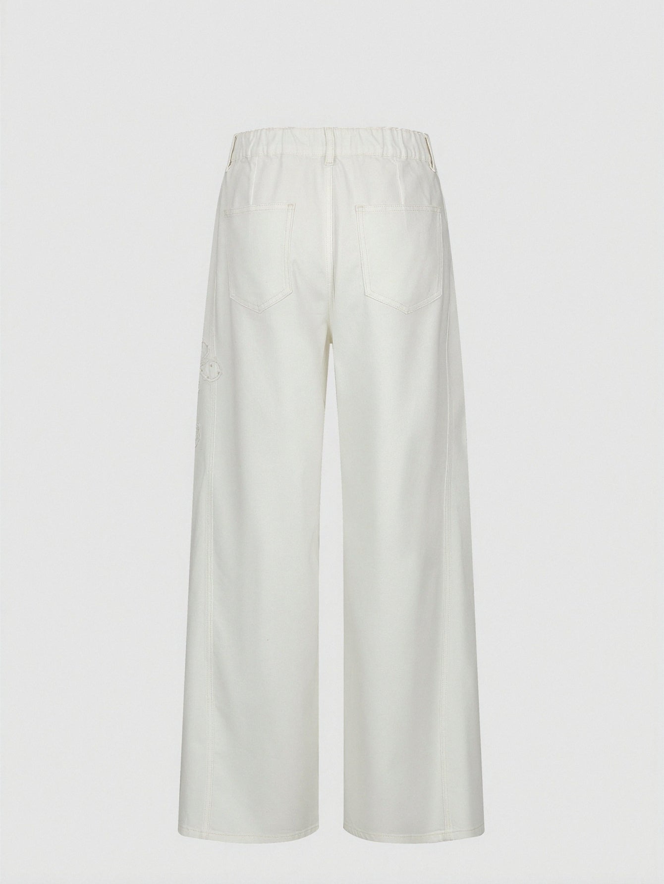 Urban Revivo Floral Embroidered Wide Leg Jeans