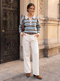 Striped Collared Button Up Knit Sweater