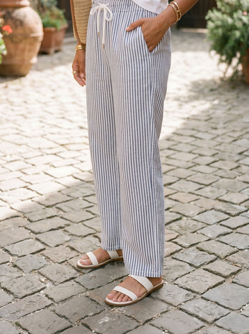 Comfy Striped Drawstring Wide Leg Pants