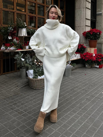 Cozy Turtleneck Knit Sweater Skirt Set