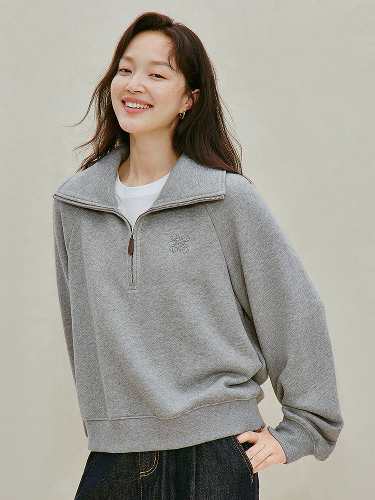 Embroidered Cotton Quarter Zip Sweatshirt