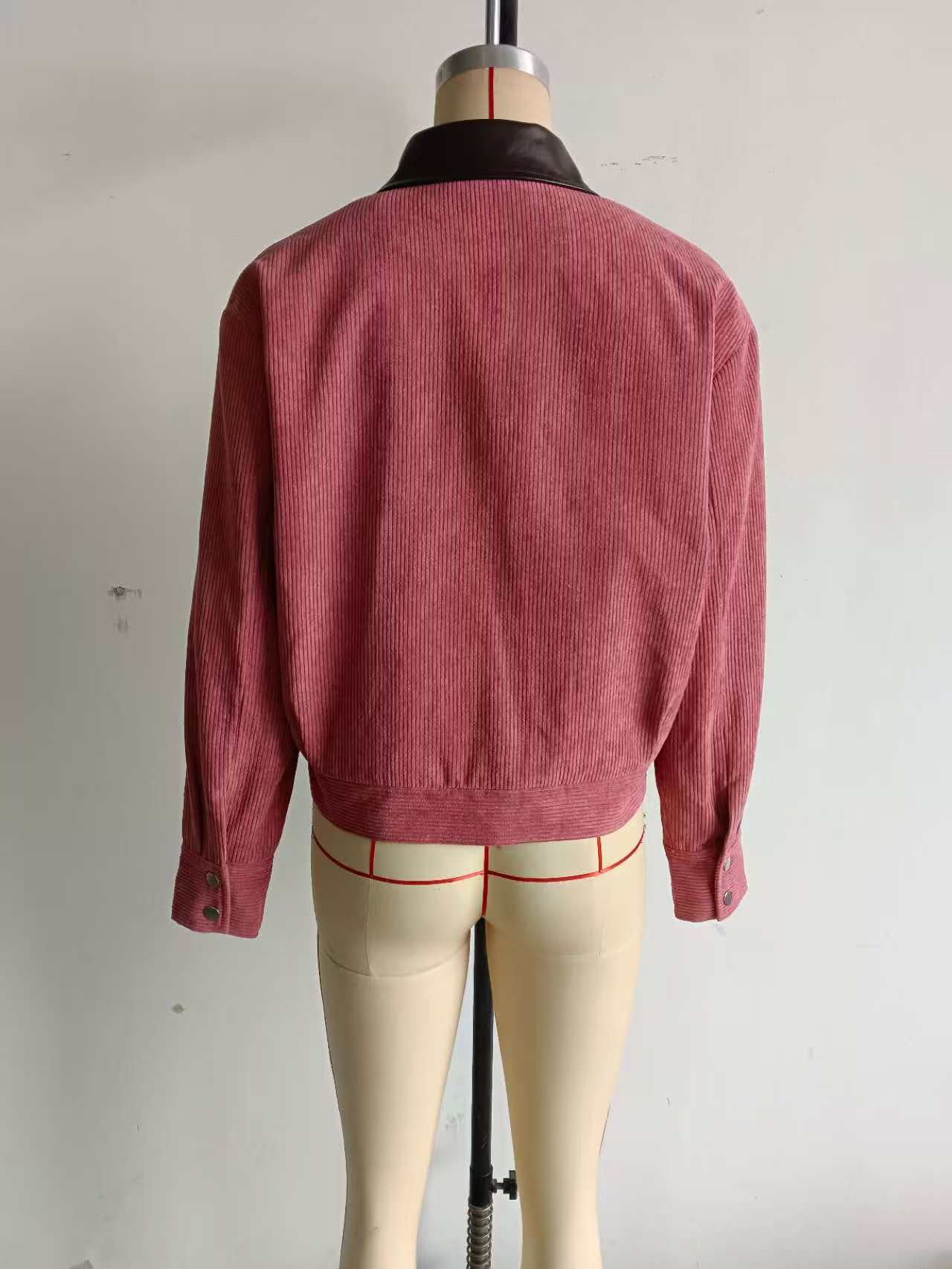 Contrast Collar Corduroy Zip Jacket
