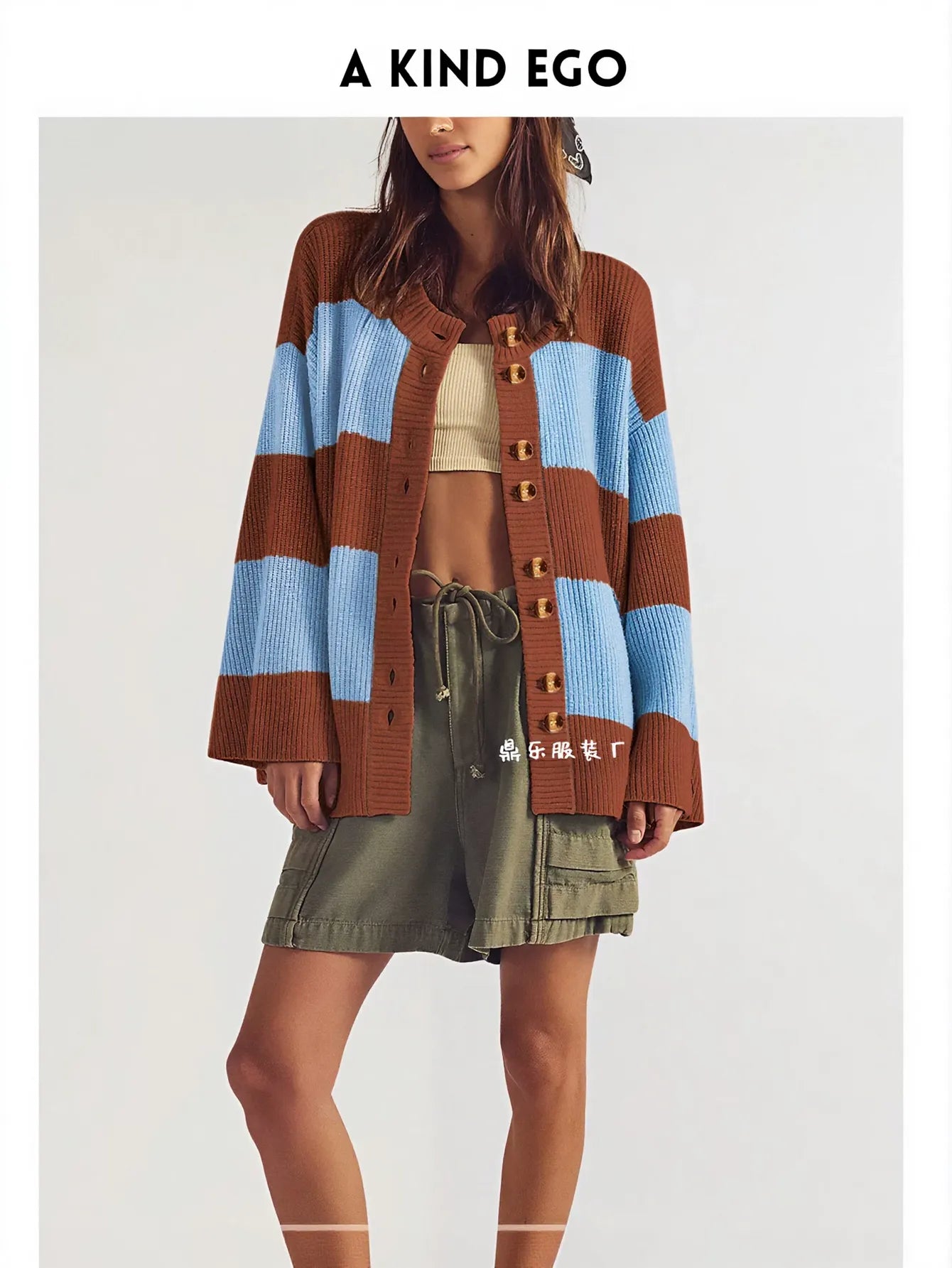 Oversized Striped Button Down Cardigan