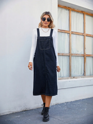 Classic Midi Denim Overall Dress