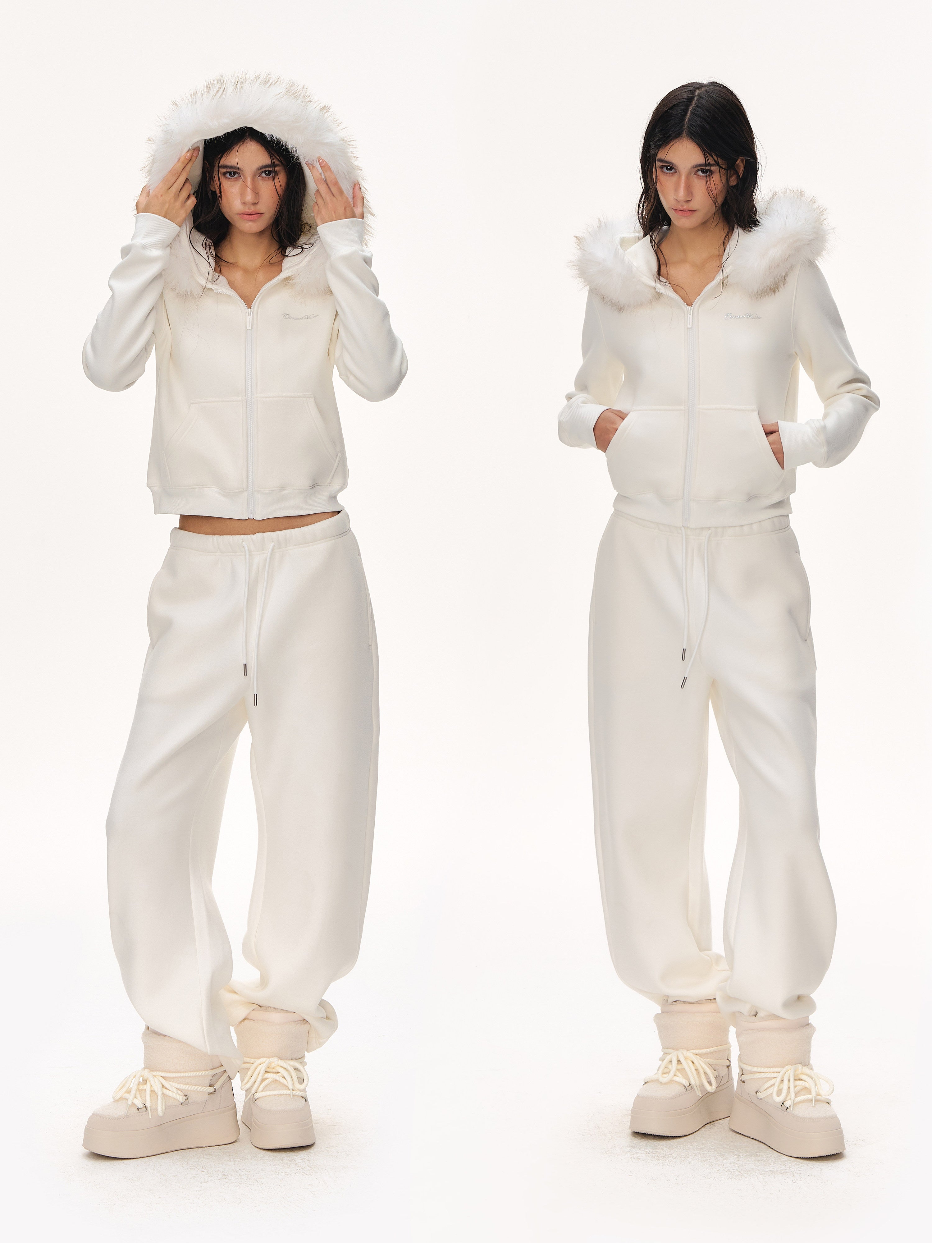 Faux Fur Hooded Zip Up Jacket