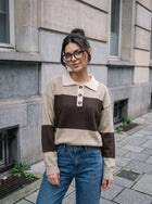 Oversized Striped Polo Collar Sweater