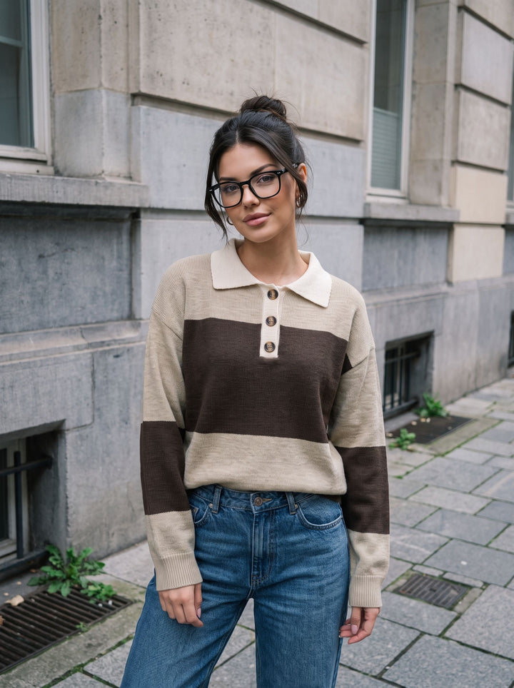 Oversized Striped Polo Collar Sweater