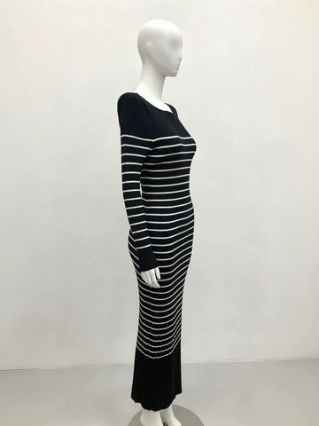 Striped Off Shoulder Ribbed Sweater Dress