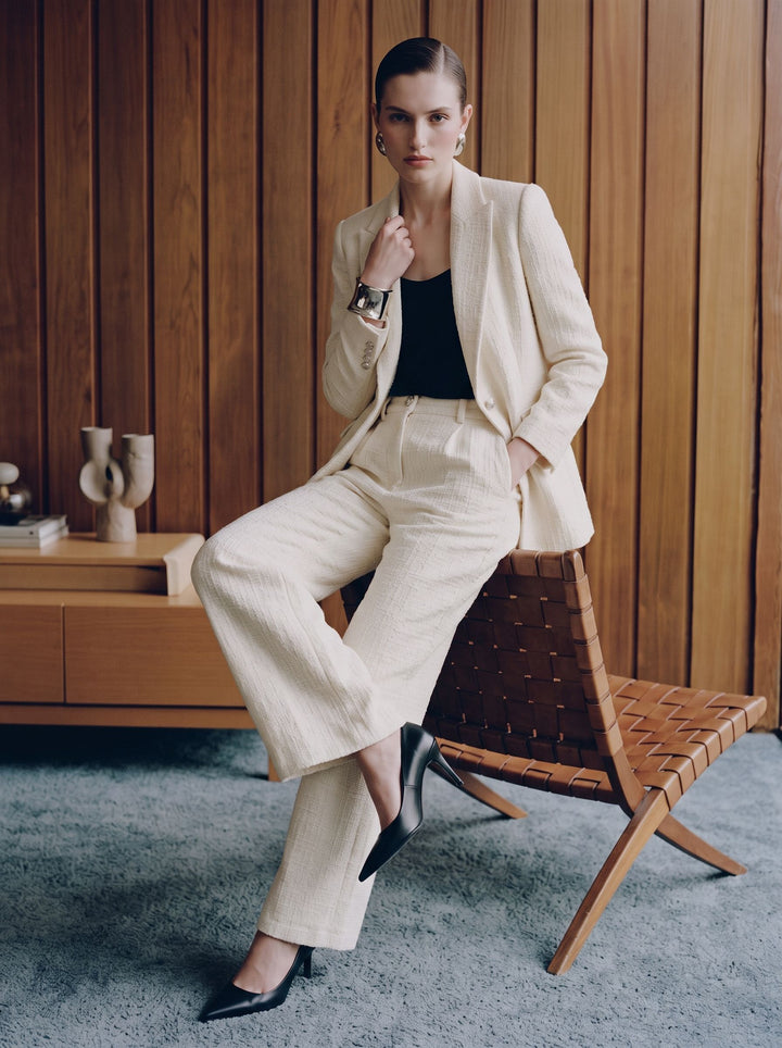 High Waisted Textured Wide Leg Pants