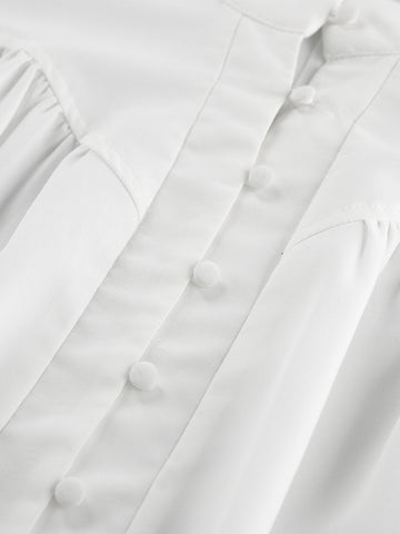 Elegant Balloon Sleeve Button Down Blouse