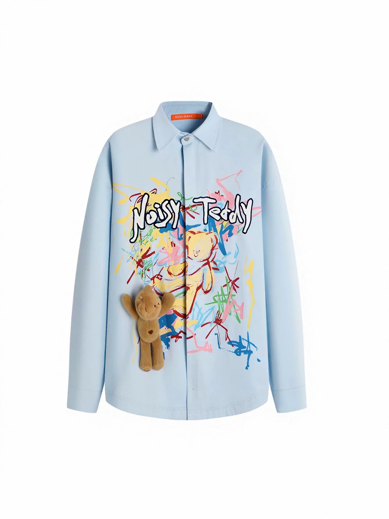 Oversized Graphic Teddy Bear Button Shirt