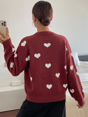 Cute Heart Print Crewneck Sweater