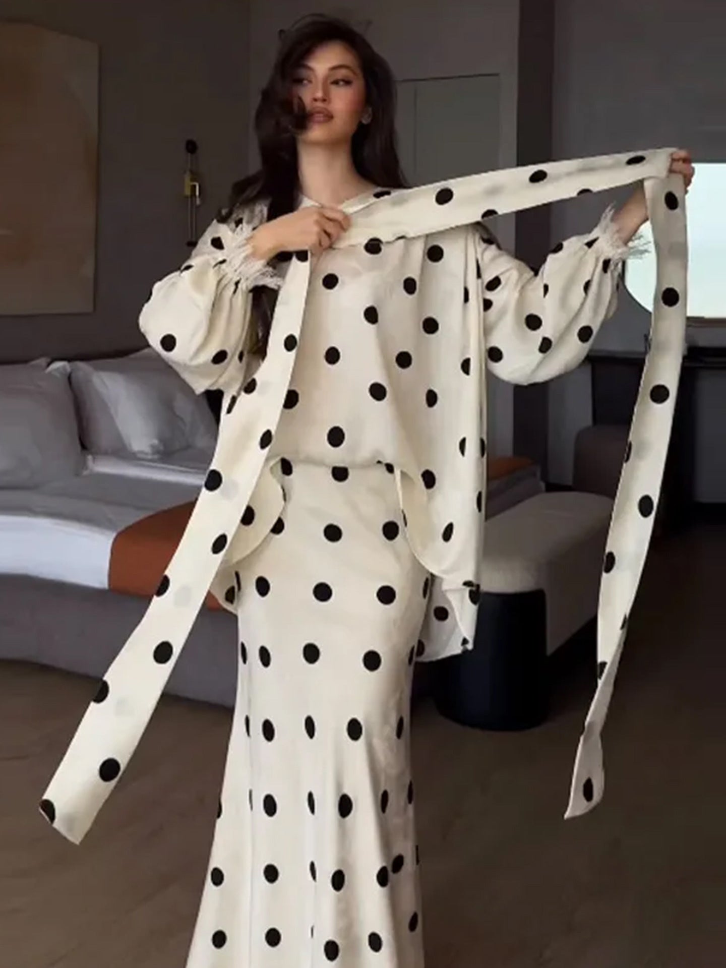 Elegant Polka Dot Maxi Skirt Set