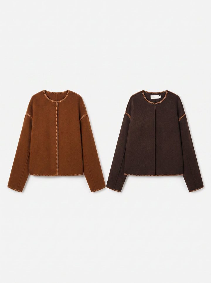 Contrast Trim Wool Blend Coat